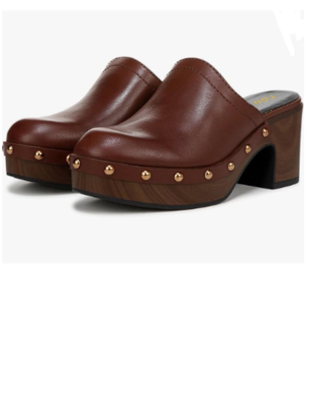 YDN Brown Rounded Toe Studded Clogs Mules Platform Slip On Block Mid Heel Sandal